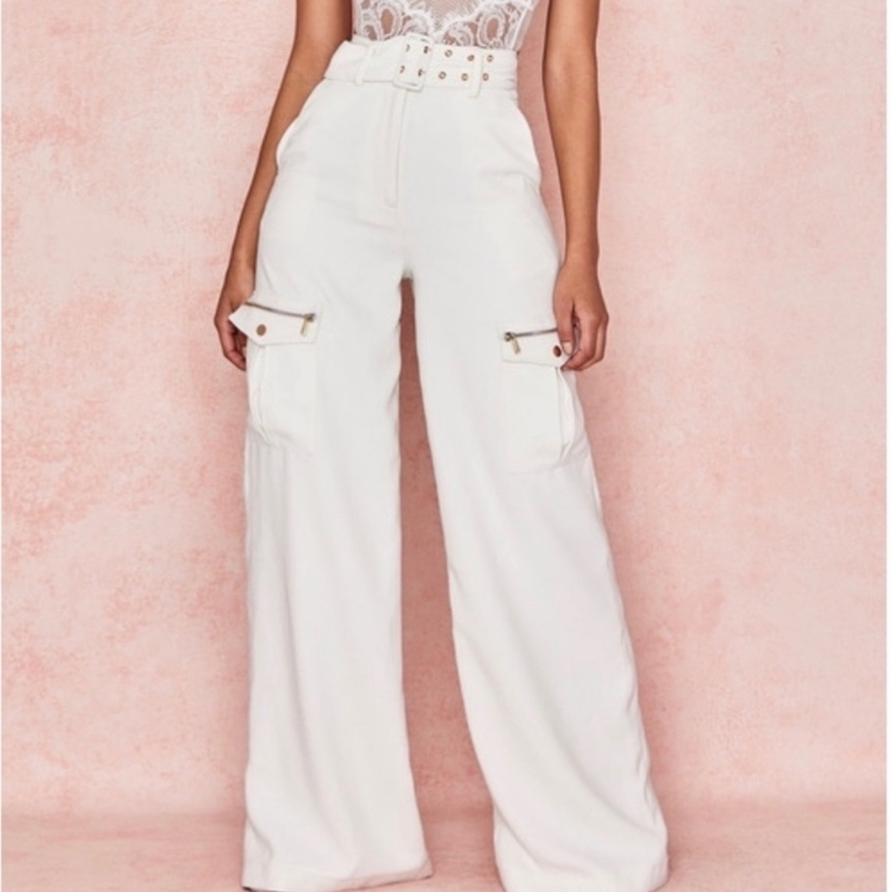 Women's White High-Waisted Cargo Pants